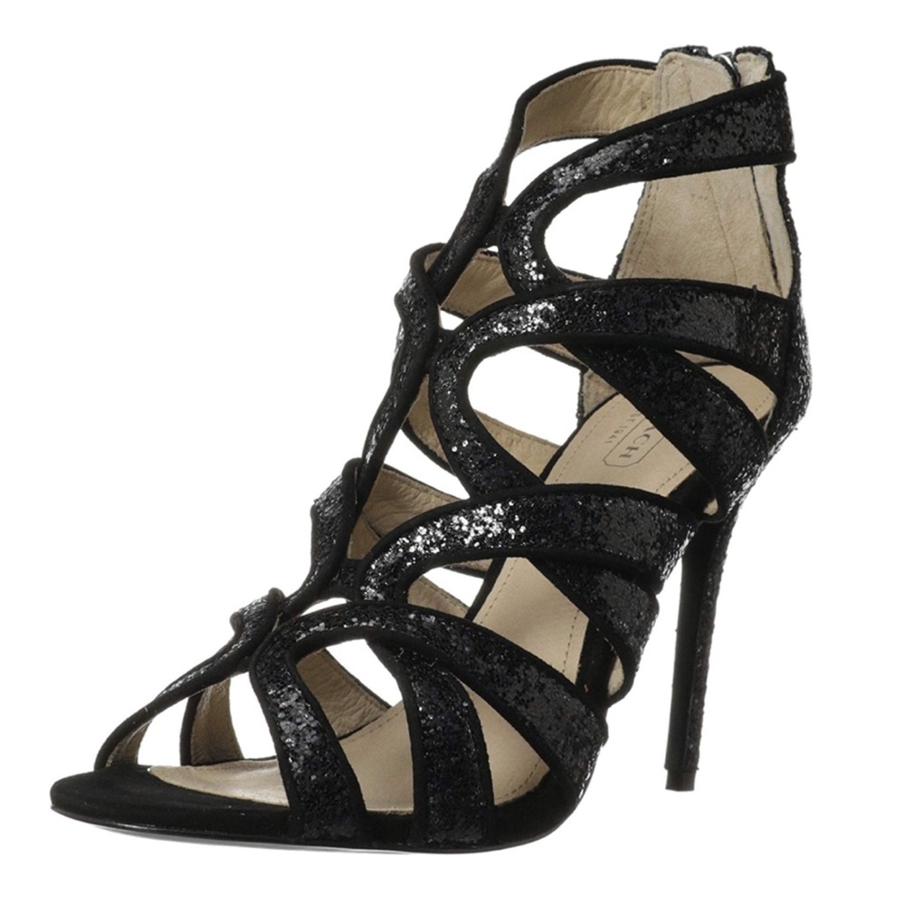 Coach Ludlow Black Glitter Suede Heels Size 7.5